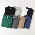 Xinjiang long-staple cotton 250g heavy dark green short-sleeved polo shirt for summer loose khaki lapel men's t-shirt. 