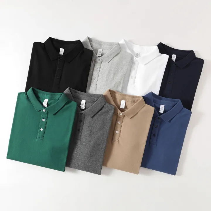 Xinjiang%20long-staple%20cotton%20250g%20heavy%20dark%20green%20short-sleeved%20polo%20shirt%20for%20summer%20loose%20khaki%20lapel%20men's%20t-shirt%20-%20Image%203