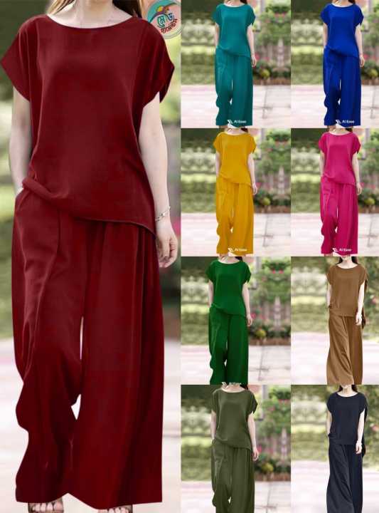 Women’s Cotton Travel Set – Light Top with Wide-Leg Cotton Trousers