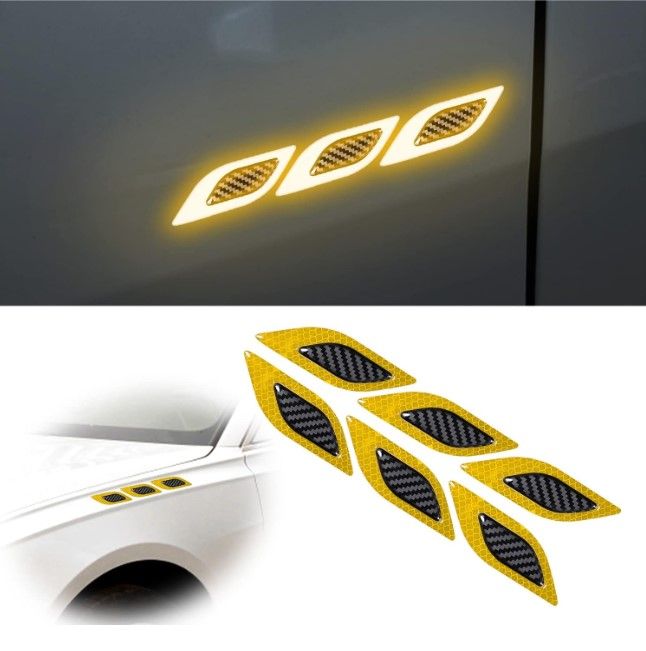 6Pcs/Set Reflective Car Stickers Carbon Fiber Decals Warning Reflective Strips