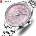 CURREN 9084 Luxury Brand Watches for Women with Stainless Steel Band Fashion Rhinestones Ladies Wristwatch with Luminous - Silver , Pink. 