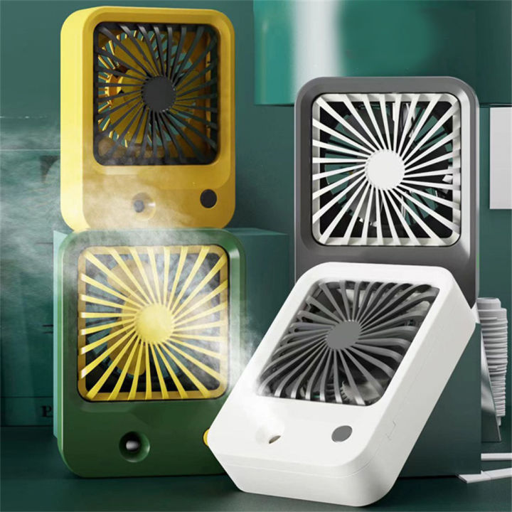 Desk Fan Plastic Case With Spray Humidification Function Mute 3 Adjustable Speeds Easy Button Control Mini Fan Minimal Design