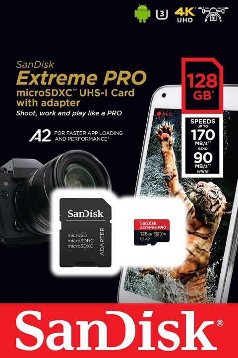 SanDisk Extreme Pro SDXC UHS-I U3 A2 V30 128GB + Adapter