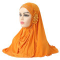 H208 beautiful Muslim girls hijab with flowers pull on Amira Islamic scarf head wrap students headscarf headwear.