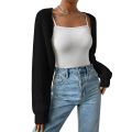 Women's Fashion Ultra-Short Crochet Cardigan Casual Solid Long Sleeve Sweater Knitwear Cropped Tops Ribbed Shrug Sweaters.
