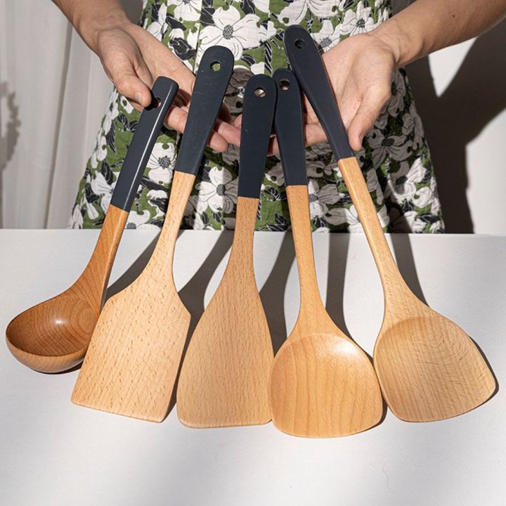 Nonstick Natural Wood Rice Colander Tableware Cooking Kitchen Tool Soup Ladle Spatula Strainer Spoon Rice Scoop