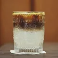 260/380ml Vintage Sunflower Engraved Gilded Glass Cup Coffee Wine Clear Mug. 