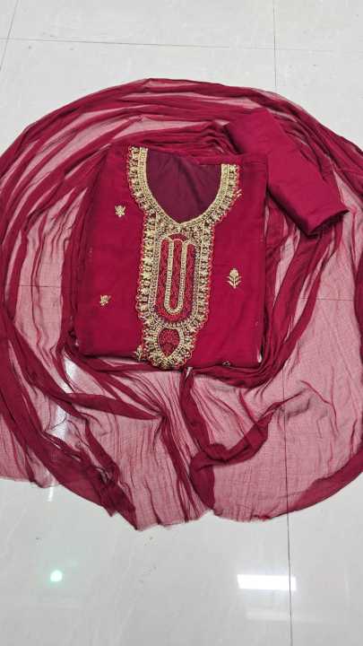 *সেমী স্টিচড জর্জেট এমব্রয়ডারি থ্রী পিস-2