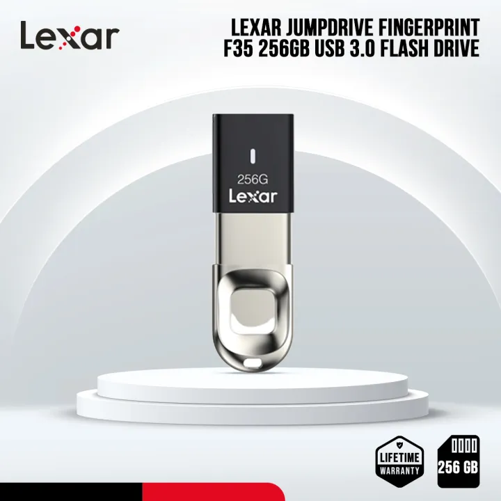 Lexar JumpDrive Fingerprint F35 256GB USB 3.0 Flash Drive with 256-bit AES Encryption - 10 Fingerprint IDs - Ultra Fast Access - Easy Set-Up