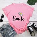 Women T Shirt Smile Daisy Print Tshirt Women Short Sleeve O Neck Loose T-shirt Ladies Summer Causal Tee Shirt Clothes.