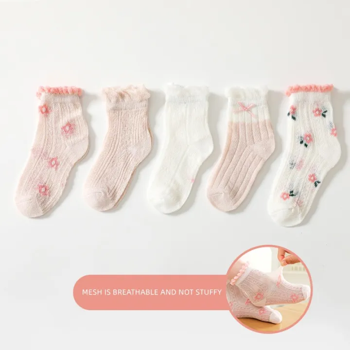Kids%20Socks%205%20Pairs/Lot%20Spring%20Summer%20Cotton%20Girls%20Boys%20Cute%20Flowers%20Pattern%20For%20Children%20Baby%20Princess%20Mesh%20Socks%200-12%20Years%20Old%20-%20Image%202