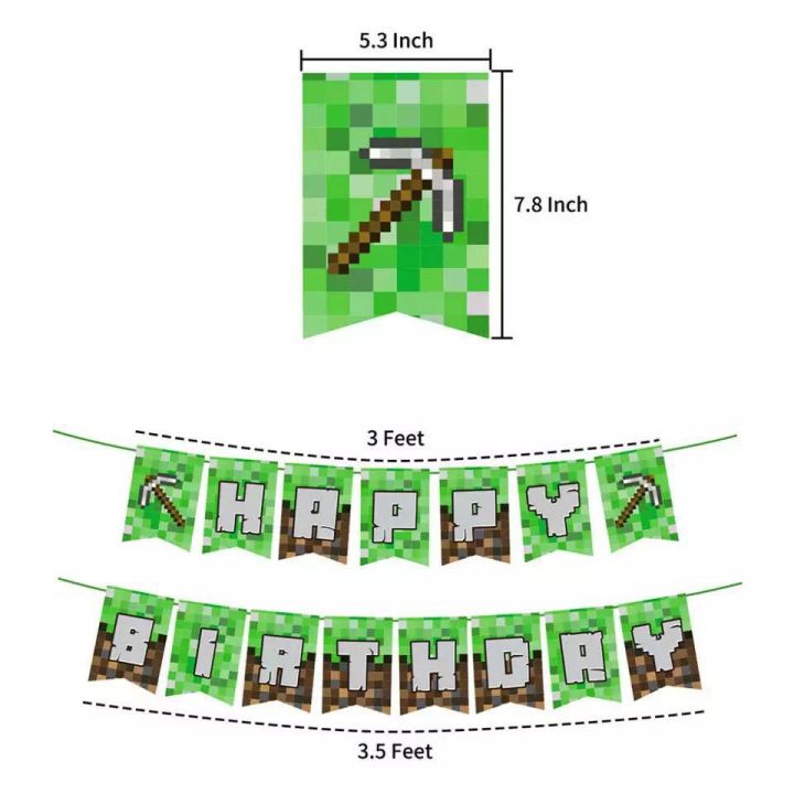 Minecraft%20theme%20foil%20balloon%20cartoon%20children's%20birthday%20decoration%20banner%20topper%20plate%20-%20Image%206