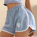 Heart Printing Shorts Women Summer Sports Shorts Casual Elastic Waist Hot Pants For Fitness Running Solid Pajama Pants Homewear.
