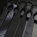 Men's Formal Business Wedding Groom Shirt Neck Tie Student Black Gray 6cm Knot Free Zipper Lazy Person Ties Clothing Accessories. 