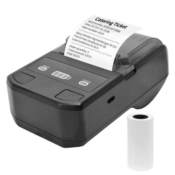 Portable 58mm Thermal Receipt Printer Wire-less BT Mini Bill Ticket POS Mobile Printer with Rechargeable batt-ery Support ESC/POS Compatible with Android iOS Windows for Restaurant Supermarket Retail Clothing Office Small Business