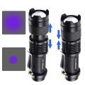 Mini led UV flashes 365/395nm ultraviolet torch zoomable violet light pet urine stains detector 28th hunting UV lamp. 