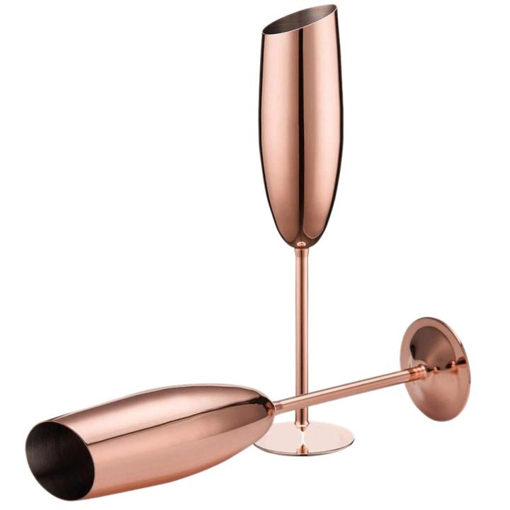 Set of 2 Stainless Steel Flutes Gles Rose Unbreakable Shatterproof