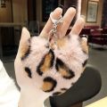 Leopard pri Fluffy Fur Pom Pom Keychain Soft Faux Fur-like Ball Car Keyring Key Holder Women Bag Pendant Jewelry Keychain Charms.