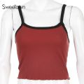 Sweetown Summer New Contrast Color Tank Top Women Casual Fitness Clothing Off Shoulder Strapless Crop Top Camisole.