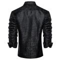 Men's Long Sleeve Black Paisley Silk Dress Shirts Casual Tuxedo Social Shirt Luxury Designer Men Clothing.