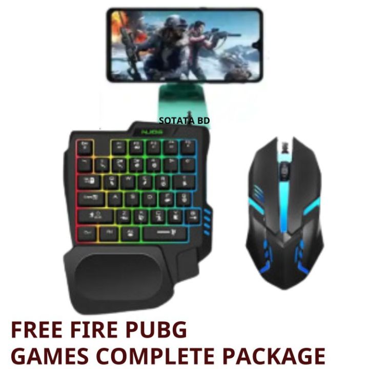 One Hand RGB Gaming Keyboard and Backlit Mouse Combo,USB Wired Rainbow Letters Glow