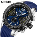 MEGIR Sports Chronograph Quartz Watches for Men Silicone Strap Wateproof Luminous Wristwatch Man Relogios Masculino 2106. 