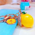 Creative Cute with Diamonds Fruit Small Lemon Car Key Ring Women's Bag Pendant Metal Key Chain Ring Cartoon Gift. 