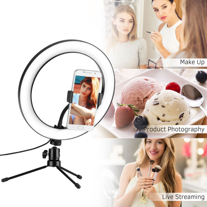 10inch%20LED%20Ring%20Light%20Photography%20Fill-in%20Lamp%203%20Lighting%20Modes%20Dimmable%20USB%20Powered%20with%20Phone%20Holder%20Mini%20Desktop%20Tripod%20Remote%20Shutter%20for%20Live%20Video%20Recording%20Network%20Broadcast%20Selfie%20Makeup%20-%20Image%203