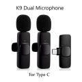 K9 Wireless Dual Microphone Professional Lapel Lavalier Microphone Remove Noise For Type - C. 