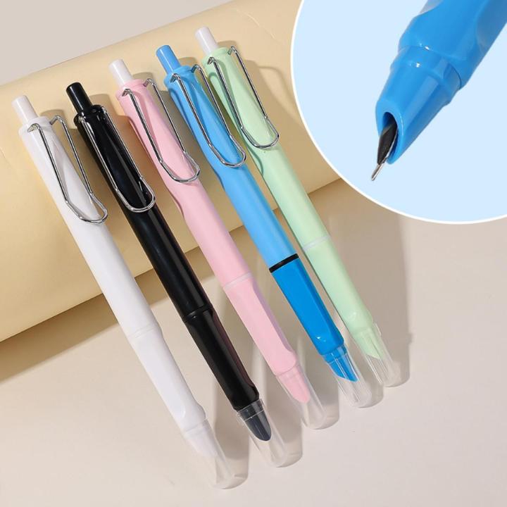 Fashionable 5 Candy Colors Retractable Press Ink Pen Durable Reusable Automatic Fountain Pen Student Stationery School Office Supplies