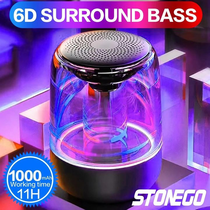 STOENGO Portable Bluetooth Speakers, Small True Wireless Stereo (TWS) Speaker Transparent Crystal LED Music Player with TF Card
