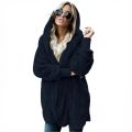 Autumn Winter Double Fleece Cardigan Jacket Women Solid Color Long Sleeve Plush Warm Hooded Lady Jacket Oversized Outerwear Coat. 