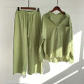 Premium Quality - Women Linen Cotton Two Piece Set Shirt and Pant Plus Size Shirt High Waist Pant - Couture - High-end - Durablity Assurance.
