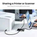 UGREEN USB 3.0 Sharing Switch Selector 4 Port 2 Computers Peripheral Switcher Adapter Hub for PC, Printer, Scanner, Mouse, Keyboard with One Button Swapping and 2 Pack USB Male Cable. 