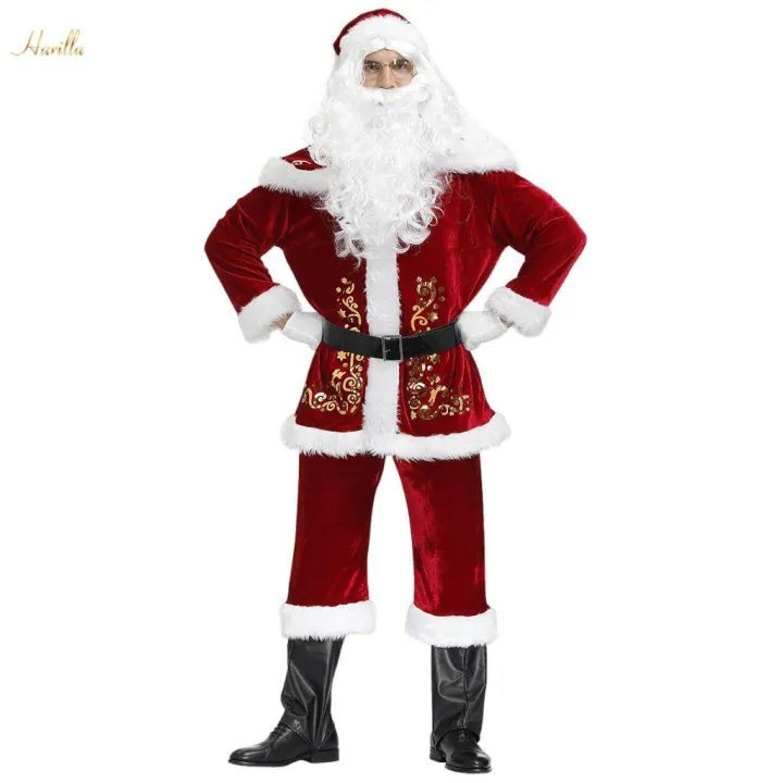 Santa Costume Big and Size Santa Claus Suit Set with Beard Fancy Dress with Gloves 4XL