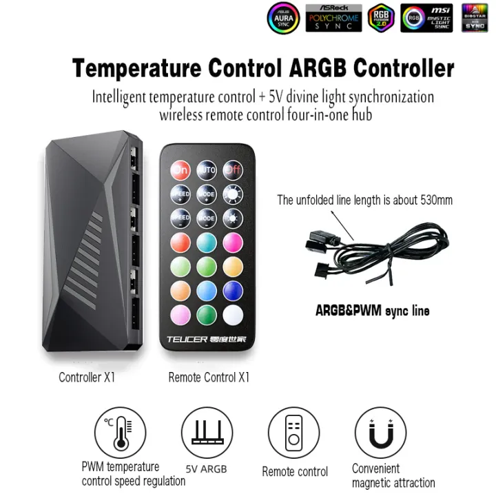 TEUCER%20LP-6P%20ARGB/PWM%203%20IN%201%20Controller%20Wireless%20Remote%20Control%20Fan%20Hub%20Temperature%20Controlled%20PWM%20ARGB%20Controller%20Hub%20Adapter%20-%20Image%203