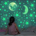 Fluorescent Glow in Dark Stars and Moon Set with Glue Dots 15 Pieces.