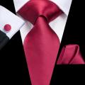 Hi-Tie Designer Red Burgundy Plaid Silk Wedding Tie For Men Handky Cufflink Gift Mens Necktie Fashion Business Party Dropshiping KEEMEEUYZO. 