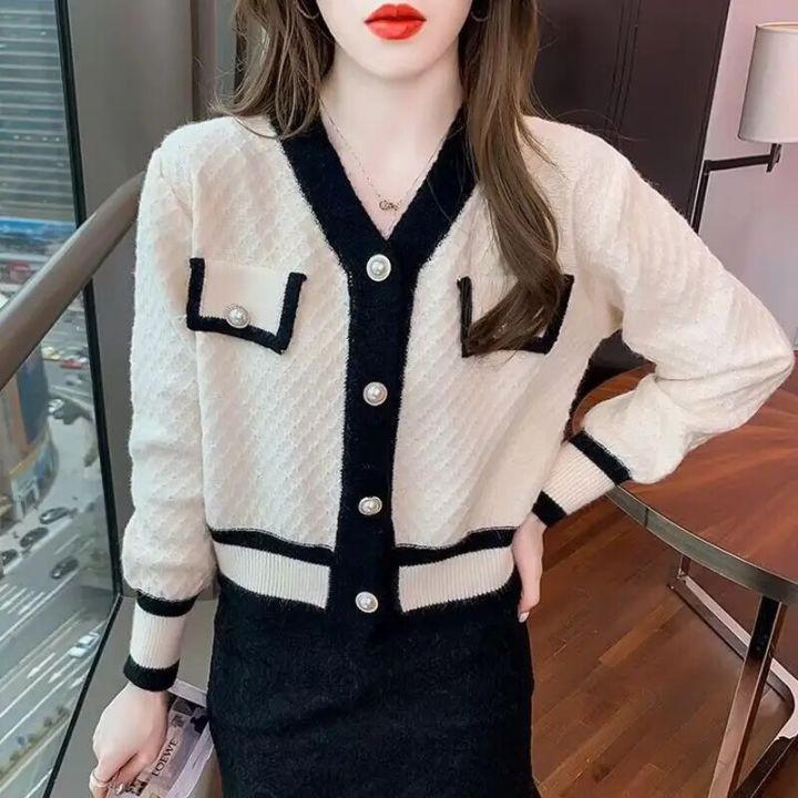 Cardigan%20Sweater%20Women's%202023%20Spring%20and%20Autumn%20New%20Style%20Small%20Fragrant%20V-neck%20Coat%20Short%20Western-style%20Bottom%20Shirt%20Top%20-%20Image%204