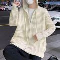 Men Sweater Long Sleeve Zipper Closure Solid Hollow-out Super Soft Men Hooded Sweater Coat Autumn Cardigan Gift for Student. 