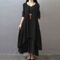 Summer Women Boho Vintage Kaftan Loose Gypsy Maxi Dress Two-piece Literary Irregular Large Swing Dress Robe.