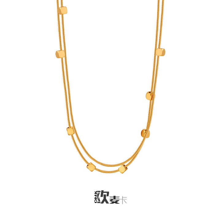 Flowers, the same fashion, bead chain, necklace, Queen Mother's personality, versatile, titanium steel, delicate temperament, double-layer clavicle chain