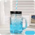 Reusable wide mouth glass bubble tea smoothie Boba Cup Salad jam bottle 480ml 16oz classical juice glass mason jar with handle. 