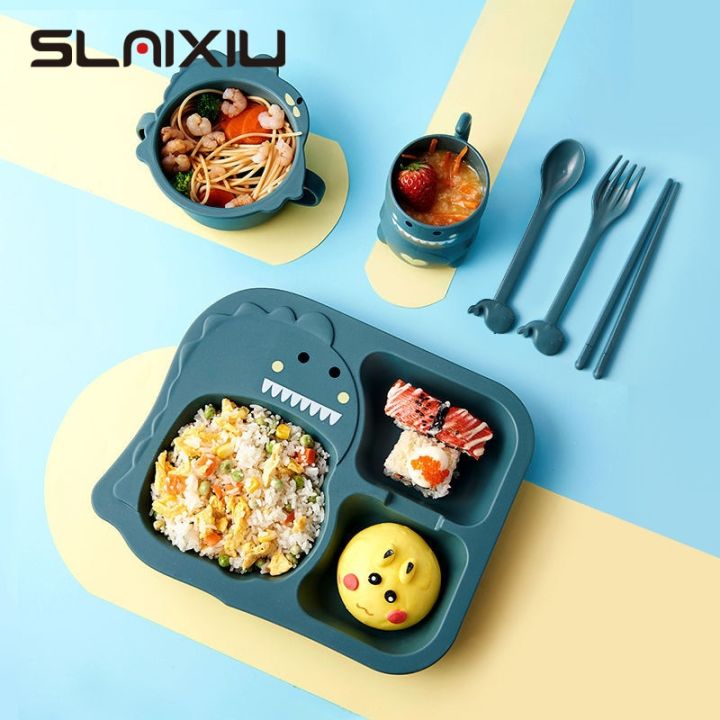 SLAIXIU KIDS Baby Children's Tableware Products Feeding Set Cartoon Plates Kids Dishes Children Training Eating Food Bowl Spoon Fork