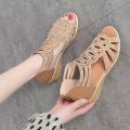 Soft leather roman sandals women's summer 2022 new soft-soled mom shoes fashion wear women's sandals wedge heel women's shoes.