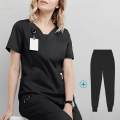 Women Scrubs Set Quick Drying Neck Beauty Salons Esthetician Workwear XXL Black. 
