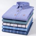 Fashion Men's Long Sleeve Casual 100% Cotton Striped Oxford Shirt with Embroidered Chest Pocket Standard-fit Button-down Shirts.