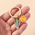Cute Smile Sun Keychains Enamel Plant Cactus Charms Keyrings Women Men Handbag Pendants Key Chains Accessories DIY Jewelry Gifts. 