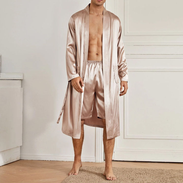 Two Piece Man Sleepwear Silk Gown Sets