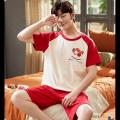 Couple Nightwear Suit Summer Sweet Cute Short Sleeve Pajamas Heart Pattern Homewear Men Plus Size M-3XL Cotton Pijamas Mujer. 